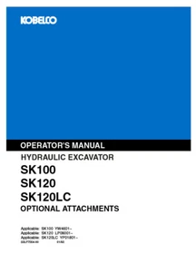 Kobelco SK100, SK120, SK120LC Excavator Service, Parts & Operator's Manual