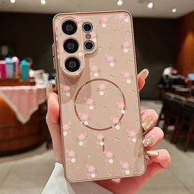 For Samsung S26 S25 Ultra S24 FE S23 A37 A36 Magnetic Flower Hybrid Case Cover