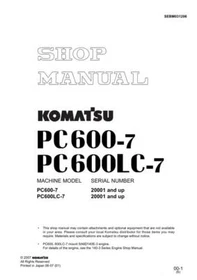 Komatsu PC600-7, PC600LC-7 Hydraulic Excavator Service Manual