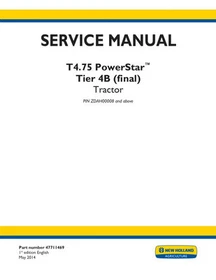 New Holland T4.75 PowerStar Tier 4B Tractor Service Manual Repair Shop Book