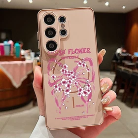 For Samsung S26 Ultra S25 FE S24 A57 A16 A17 Cute Bow Hard Case Magnetic Cover