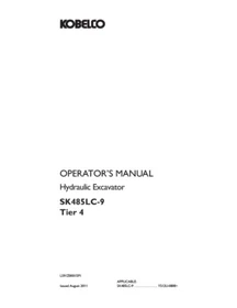 Kobelco SK485-9 Tier 4 Excavator Service, Parts Catalog & Operator's Manual