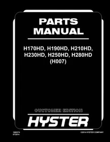 Hyster H170HD,H190HD,H210HD,H230HD,H250HD,H280HD H007 Forklift Parts Manual Book