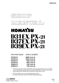 Komatsu D31EX-21,D31PX-21,D37EX-21,D37PX-21,D39EX,D39PX Bulldozer Service Manual