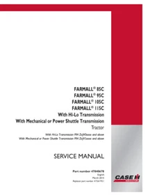 Case Farmall 85C,95C,105C,115C Tractor Service Manual Repair Shop Book 47840678
