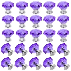25PC Diamond Crystal Dresser Knobs Drawer Pull Handle Cabinet Door Purple TD
