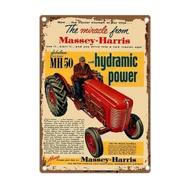 Vintage Massey-Harris MH 50 Tractor Tin Metal Signs Home D&eacute;cor 8x12