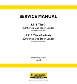 New Holland L213 Tier 3, L216 Tier 4B Skid Steer Track Loader Service Manual
