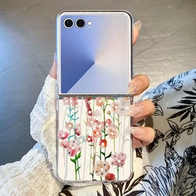 Retro Pastel Floral Design Clear Hard TPU Case Cover For Samsung Z Flip7 6 5 4