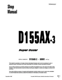 Komatsu D155AX-3 Super Dozer Crawler Bulldozer Service Manual