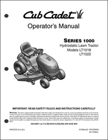 Cub Cadet International LT, LTX VT Series 1000 2000 Manuals