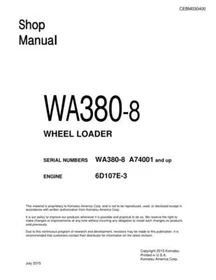 Komatsu WA380-8 Wheel Loader Repair Shop Service Manual Workshop Book