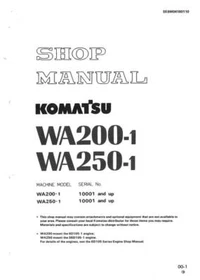 Komatsu WA200-1, WA250-1 Wheel Loader Repair Shop Service Manual Workshop Book