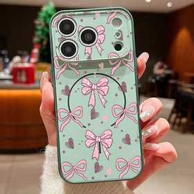 Cute Bow Magsafe Phone Case For iPhone 16 17 Pro Max 15 14 13 Shockproof Cover
