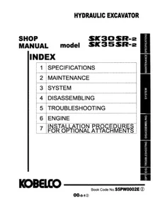 Kobelco SK025SR-2, SK030SR-2, SK035-2 Service, Parts & Operator's Manual