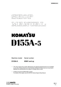 Komatsu D155A-5 Dozer Bulldozer Repair Shop Service Manual Workshop Book