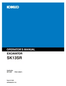 Kobelco SK13SR Excavator Service Manual, Parts Catalog & Operator's Manual