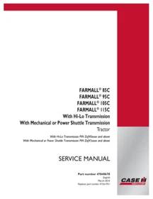 Case IH Farmall 85C, 95C, 105C, 115C Tractor Service Manual Repair Shop Book
