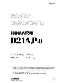 Komatsu D21A-8, D21P-8 Crawler Bulldozer Service Manual