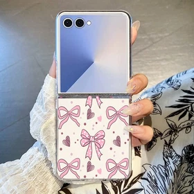 Sparkling Pink Bows Cute Clear Hard TPU Case Cover For Samsung Z Flip7 Flip6 5
