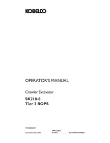 Kobelco SK200-8, SK210LC-8 Excavator Service, Parts Catalog & Operator's Manual