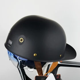 Retro Motorcycle Half Helmet With Blue Lens Adult Baseball Cap DOT Matte Black
