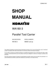 Komatsu WA180-3, WA180-3PTC Parallel Tool Carrier Wheel Loader Service Manual