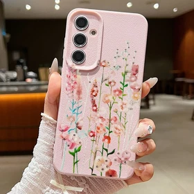 For Samsung S26 S25 Ultra S24 FE S23 S22 A57 Leather Texture Flower Case Cover