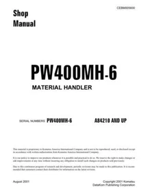 Komatsu PW400MH-6 Material Handler Wheeled Excavator Repair Shop Service Manual