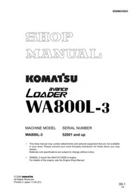 Komatsu WA800L-3 Avance Loader Wheel Loader Service Manual