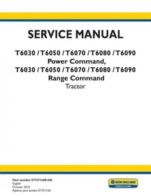 New Holland T6030, T6050, T6070, T6080, T6090 Power Range Tractor Service Manual