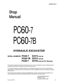 Komatsu PC60-7, PC60-7B Hydraulic Excavator Service Manual