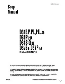 Komatsu D31E-20,D31P,D31PL,D31PLL,D31P,D31S,D31Q,D37E,D37P Dozer Service Manual