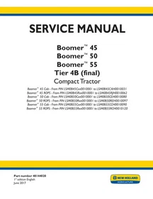 New Holland Boomer 45, 50, 55 Tier 4B Compact Tractor Service Manual Repair Shop