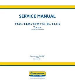 New Holland T4.75, T4.85, T4.95,T4.105,T4.115 Tractor Service Manual Repair Shop