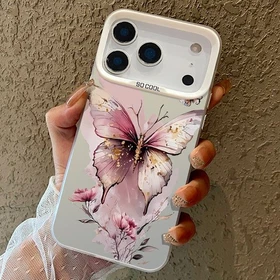 For iPhone 17 16 Pro Max 15 14 13 12 11 8 7 Butterfly Flower IMD Hard Case Cover