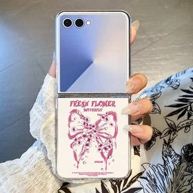 Sparkling Pink Bows Cute Clear Hard TPU Case Cover For Samsung Z Flip7 Flip6 5