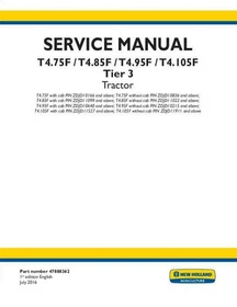 New Holland T4.75F, T4.85F, T4.95F, T4.105F Tier 3 Tractor Service Manual Repair