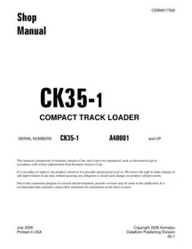 Komatsu CK35-1 Skid Steer Loader/Compact Track Loader Service Manual