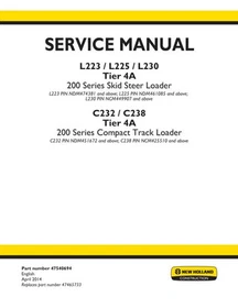 New Holland L223,L225,L230,C232,C238 Tier 4A Skid Steer Loader Service Manual