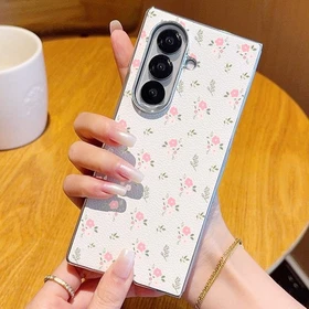 Plating Case For Samsung Z Flod7 Flod6 Flod5 Peony Lychee Leather Pattern Cover