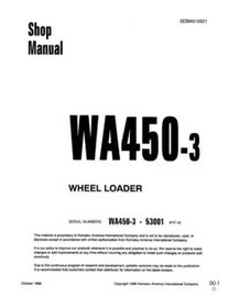 Komatsu WA450-3 Loader Repair Shop Service Manual Workshop Book