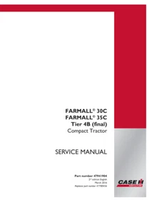 Case IH Farmall 30C, 35C Tier 4B Compact Tractor Service Manual Repair Shop Book
