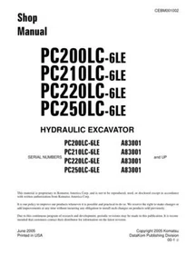 Komatsu PC200LC-6LE,PC210LC-6LE,PC220LC-6LE,PC250LC-6LE Excavator Service Manual