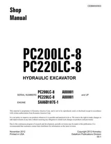 Komatsu PC200LC-8, PC220LC-8 Hydraulic Excavator Service Manual