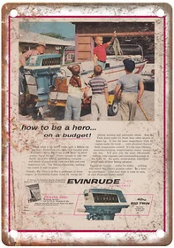 Vintage Ad 1960 EVINRUDE Lark II OUTBOARD Motor Reproduction Metal Sign L195