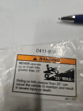 0411-835 ARCTIC CAT Hill Warning Decal