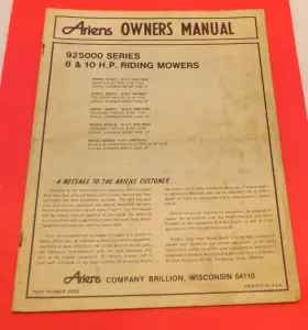 925020 ARIENS Riding Mower Owners Manual