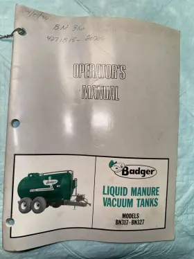 BN327 BADGER Manure Vacuum Tank Operator Manual