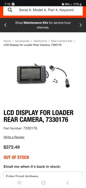 7330176 BOBCAT Lcd Display Loader Rear Camera